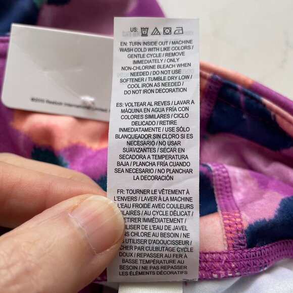 Reebok Fitted Hi Rise Poly Spandex Short Abstract Floral Print Purple Navy Sz S - Picture 9 of 11